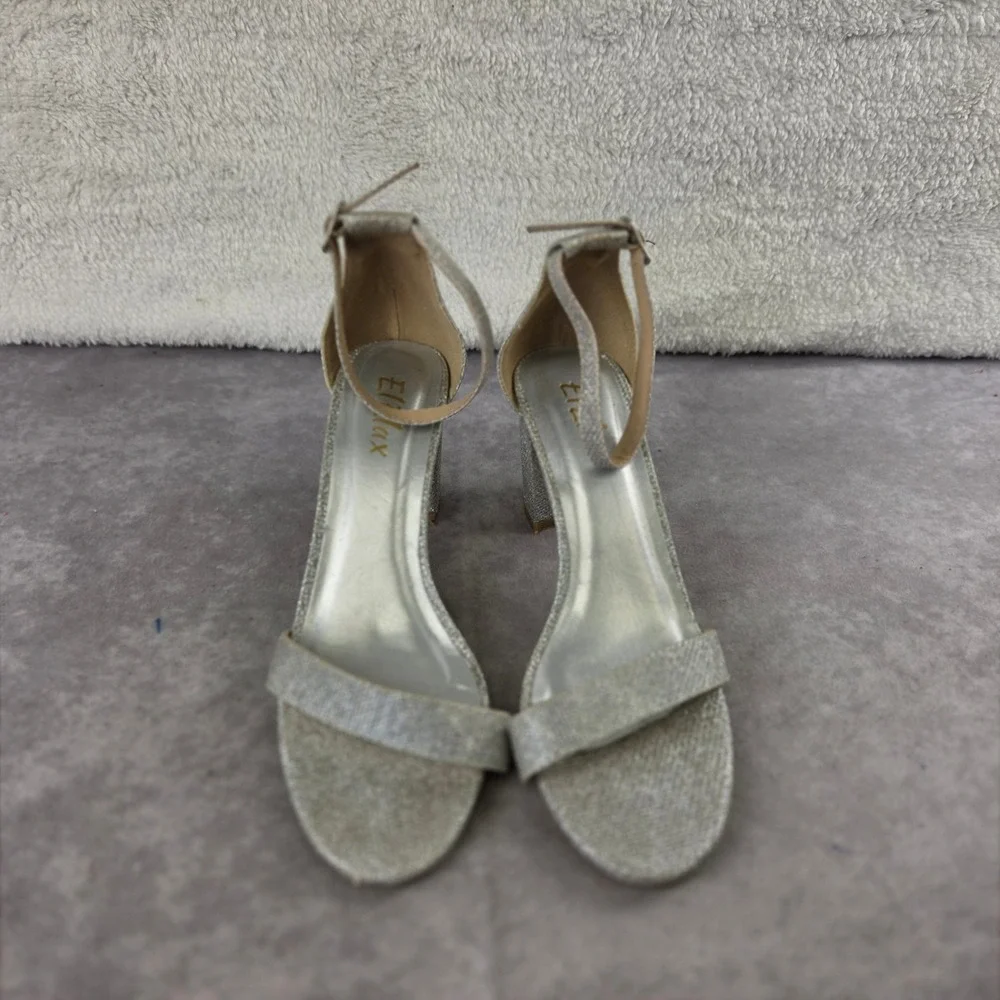 ElElax Womens Silver Glitter Block Heel Ankle Strap Sandals 6.5B(M)